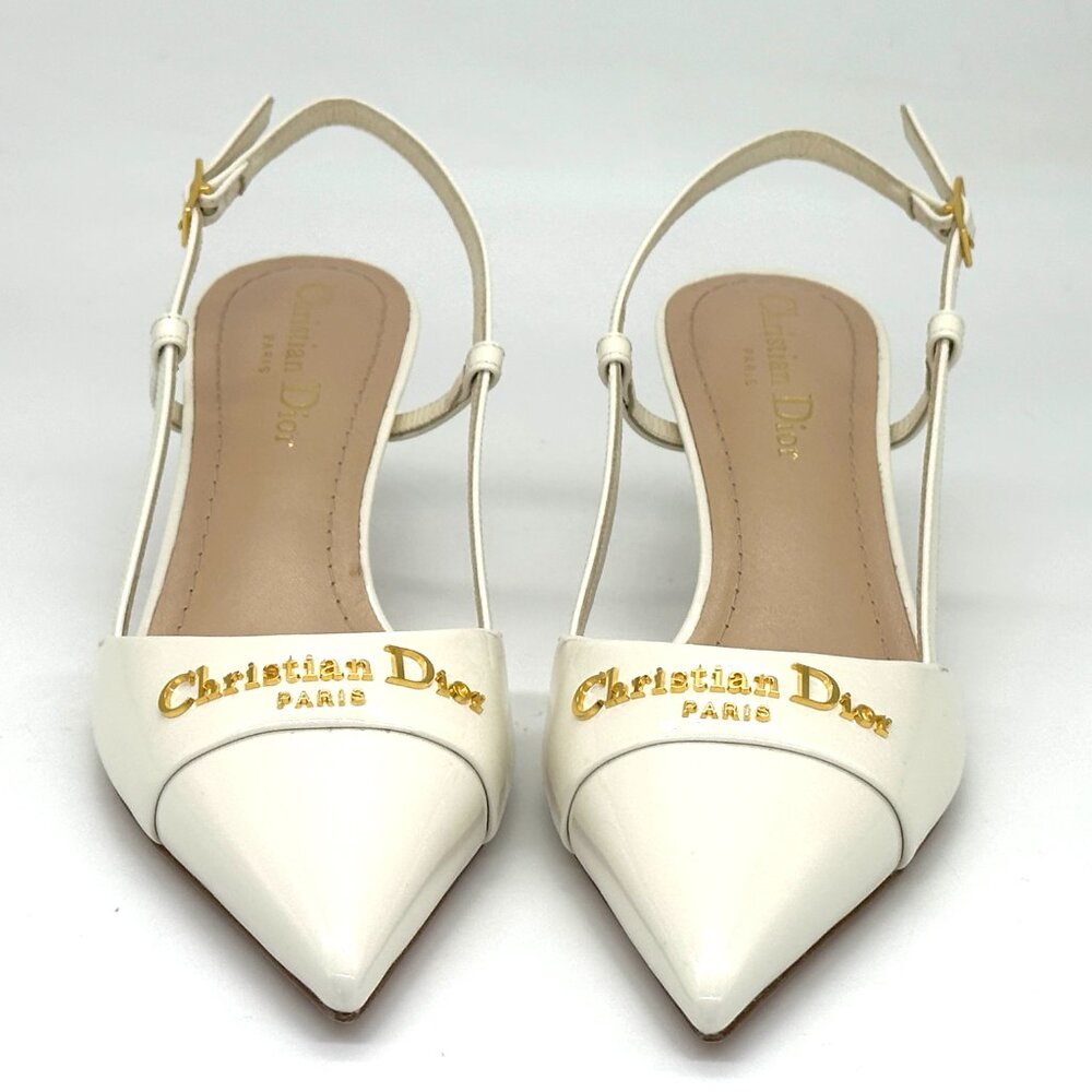 DIOR MY 50 Patent Leather Slingback Sandals Kitten Heels Pumps Shoes Ivory - Picture 8 of 16